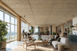 Natural acoustic ceiling in a modern office